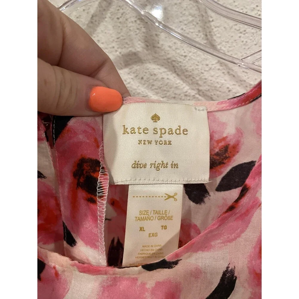 Kate Spade Bay of Roses Dress Womens XL Pink Floral Sleeveless Belted Shift Shor